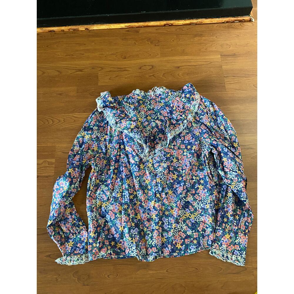 Anthropologie Caballero Floral Ruffle Lace Long Sleeve Button Down, XL NWT - Picture 8 of 8
